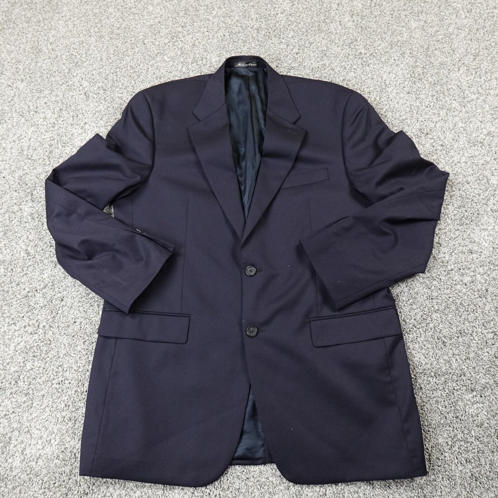 Ralph Lauren Chaps Jacket Mens 42L Blue Wool Button Sport Over Coat Blazer Suit